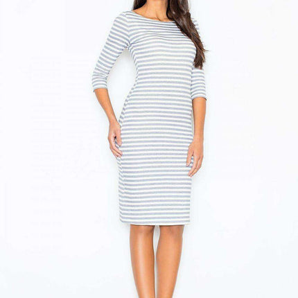 Elegant Navy Cotton Daydress with Stretchy Fit and Chic Zipper Accents - Très Elite