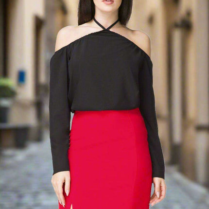 Elegant Neck-Tied Ruched Shoulder Blouse - Tessita 93608