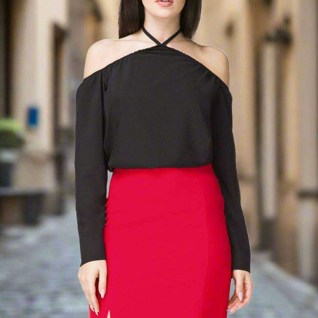 Elegant Neck-Tied Ruched Shoulder Blouse - Tessita 93608