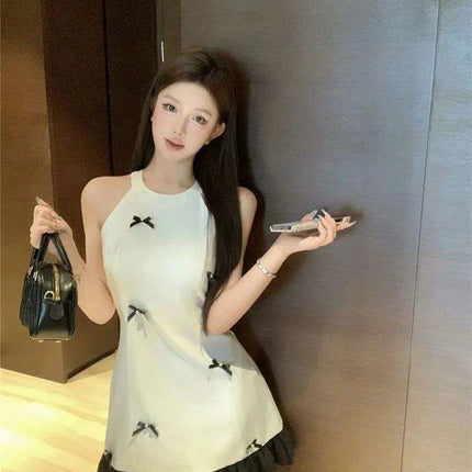 Elegant Off-Shoulder A-Line Mini Dress with Bow Detail and Ruffled Hem - Ideal for Summer Festivities - Très Elite