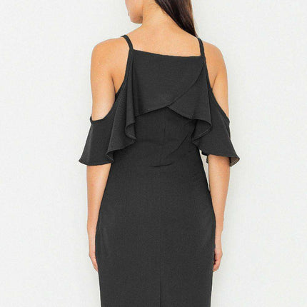 Elegant Off-Shoulder Knit Dress with Ruffle Accents - Très Elite