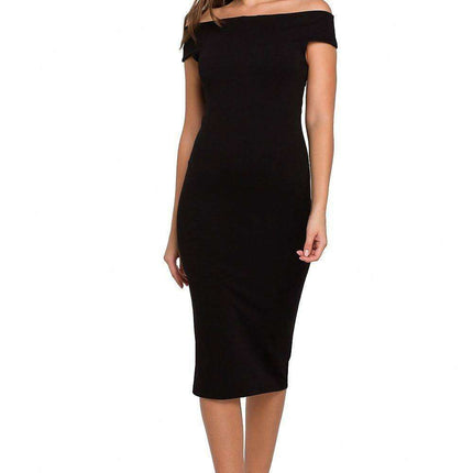 Elegant Off-Shoulder Midi Dress in Stretch Knit Fabric - Très Elite