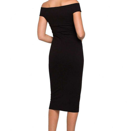 Elegant Off-Shoulder Midi Dress in Stretch Knit Fabric - Très Elite