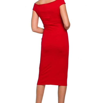 Elegant Off-Shoulder Midi Dress in Stretch Knit Fabric - Très Elite
