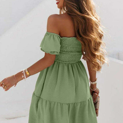 Elegant Off-Shoulder Mini Dress with Flattering Shirred Accents - Très Elite