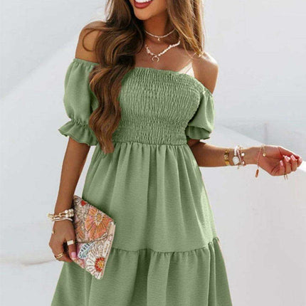 Elegant Off-Shoulder Mini Dress with Flattering Shirred Accents - Très Elite
