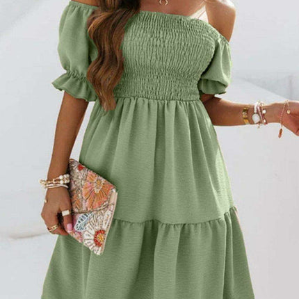Elegant Off-Shoulder Mini Dress with Flattering Shirred Accents - Très Elite