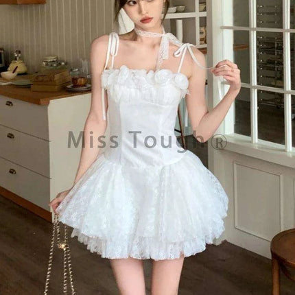 Elegant Off-Shoulder Ruffled Summer Dress with Functional Zipper and Lace-Up Accents for Women - Très Elite