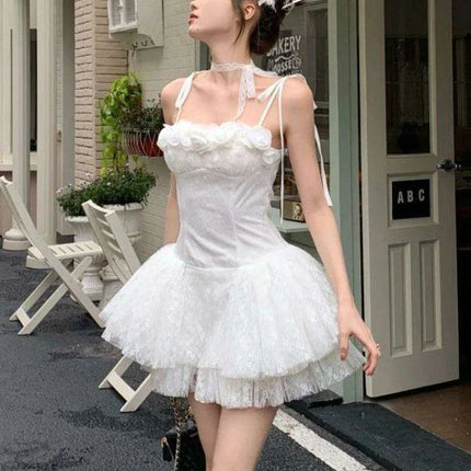 Elegant Off-Shoulder Ruffled Summer Dress with Functional Zipper and Lace-Up Accents for Women - Très Elite