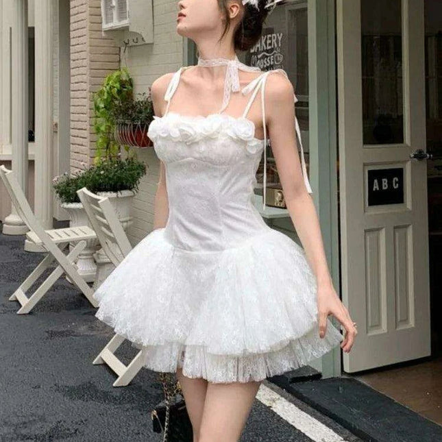 Elegant Off-Shoulder Ruffled Summer Dress with Functional Zipper and Lace-Up Accents for Women