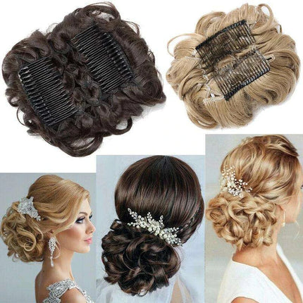 Elegant Ombre Curly Chignon Hairpiece with Comb - High Heat Resistant Women's Extension - Très Elite