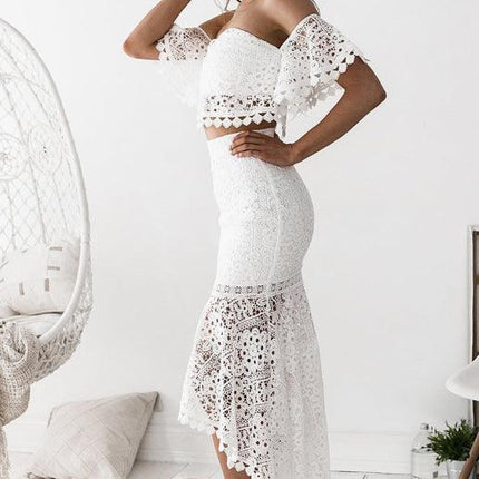 Elegant One-Shoulder Lace Dress with Graceful Petal Sleeves - Très Elite