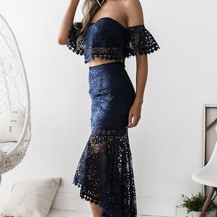 Elegant One-Shoulder Lace Dress with Graceful Petal Sleeves - Très Elite