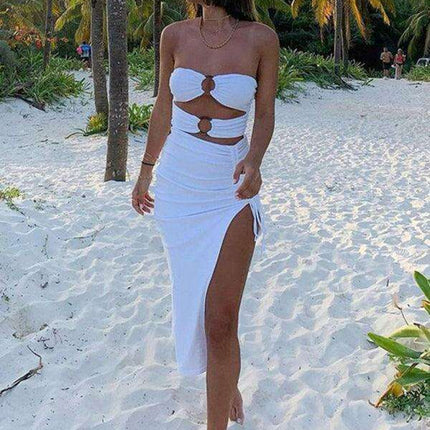 Elegant One-Shoulder Maxi Dress with High Slit for Women - Très Elite