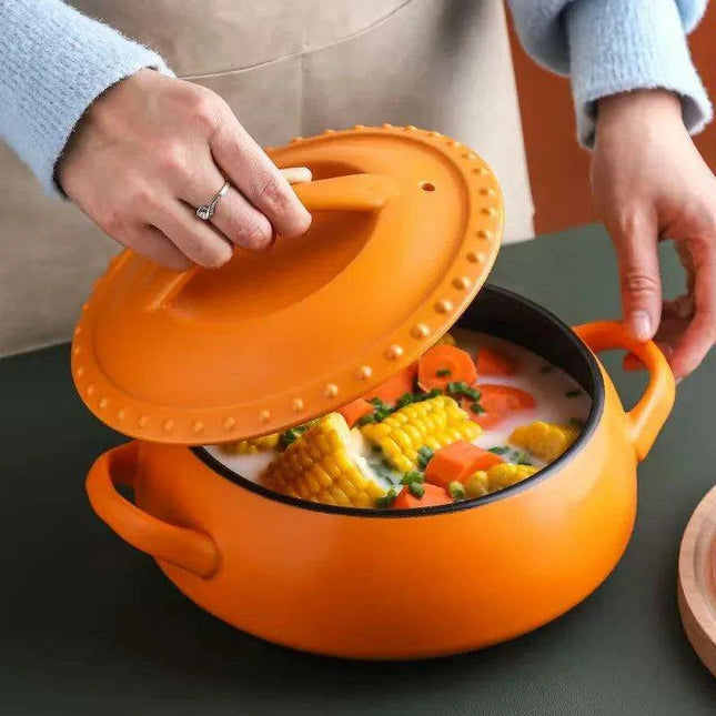 Elegant Orange Nordic Ceramic Casserole with Dual Handles for Gourmet Cuisine