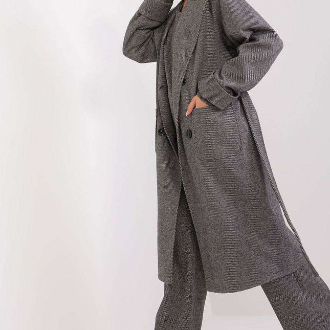 Elegant Over-the-Knee Cotton Coat with Chic Pepite Design