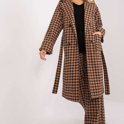 Elegant Over-the-Knee Cotton Coat with Chic Pepite Design - Très Elite