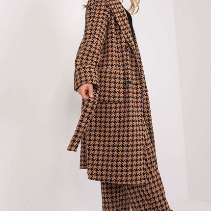Elegant Over-the-Knee Cotton Coat with Chic Pepite Design - Très Elite