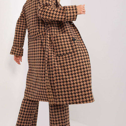 Elegant Over-the-Knee Cotton Coat with Chic Pepite Design - Très Elite