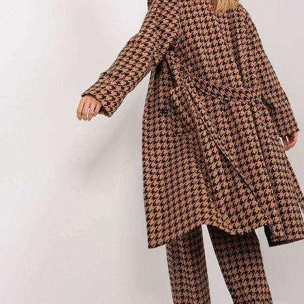 Elegant Over-the-Knee Cotton Coat with Chic Pepite Design - Très Elite
