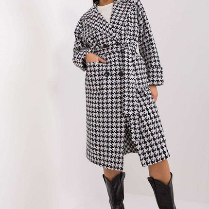 Elegant Over-the-Knee Cotton Coat with Chic Pepite Design - Très Elite