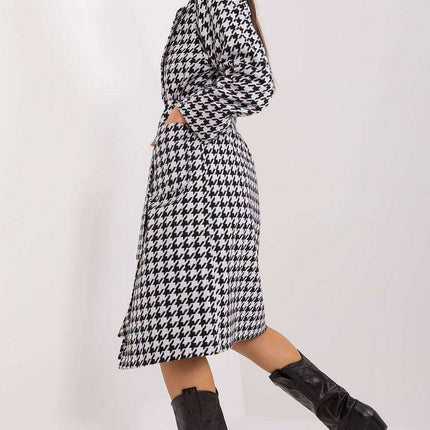 Elegant Over-the-Knee Cotton Coat with Chic Pepite Design - Très Elite