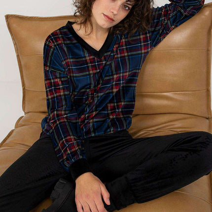 Elegant Parisian Checkered Velour Ensemble for Women