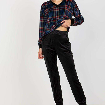 Elegant Parisian Checkered Velour Ensemble for Women - Très Elite