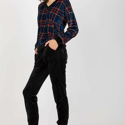 Elegant Parisian Checkered Velour Ensemble for Women - Très Elite