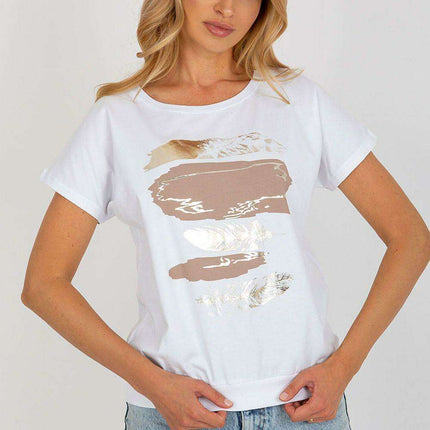 Elegant Parisian Print Short Sleeve Cotton Top For Women