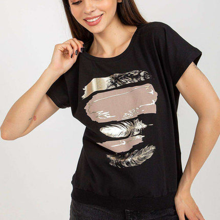 Elegant Parisian Print Short Sleeve Cotton Top For Women