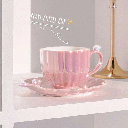 Elegant Pearl Shell Ceramic Tea and Coffee Ensemble - Transform Your Afternoon Experience - Très Elite