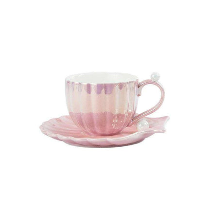 Elegant Pearl Shell Ceramic Tea and Coffee Ensemble - Transform Your Afternoon Experience - Très Elite