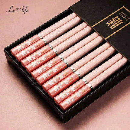 Elegant Pink Cherry Blossom Alloy Chopsticks - Perfect Pair for Hot Pot and Sushi Dining - Très Elite