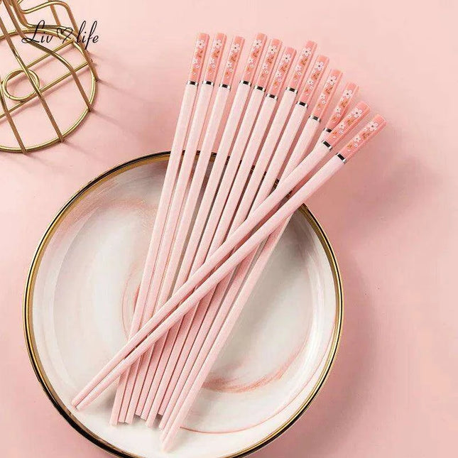 Elegant Pink Cherry Blossom Alloy Chopsticks - Perfect Pair for Hot Pot and Sushi Dining
