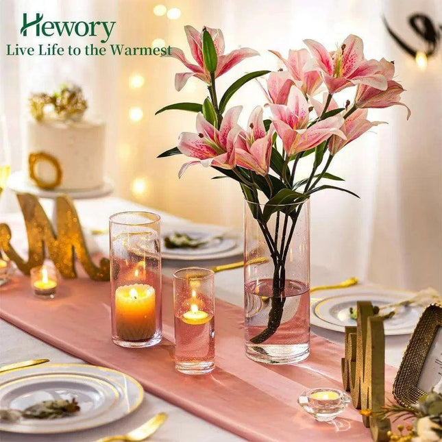 Elegant Pink Raindrop Glass Cylinder Vase Collection - 12 Piece Set