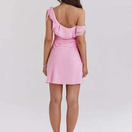 Elegant Pink Ruffled Backless Bodycon Mini Dress - Must-Have Party Outfit for Women - Très Elite