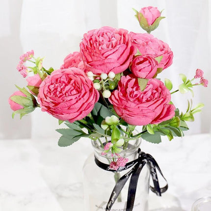Elegant Pink Silk Peony and Rose Bouquet - Perfect for Weddings and Home Decor Enhancements..