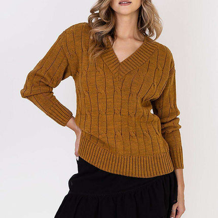 Elegant Plaid Knit Sweater with Decorative Detailing