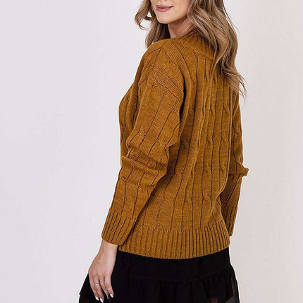 Elegant Plaid Knit Sweater with Decorative Detailing - Très Elite