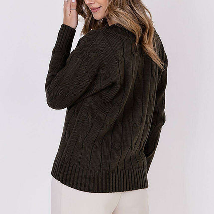 Elegant Plaid Knit Sweater with Decorative Detailing - Très Elite