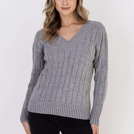 Elegant Plaid Knit Sweater with Decorative Detailing