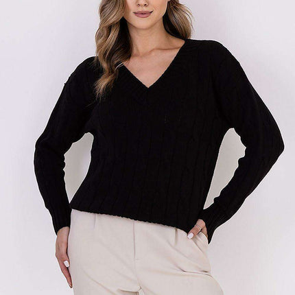 Elegant Plaid Knit Sweater with Decorative Detailing