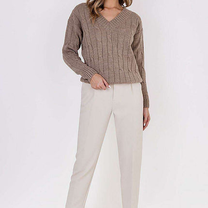 Elegant Plaid Knit Sweater with Decorative Detailing - Très Elite