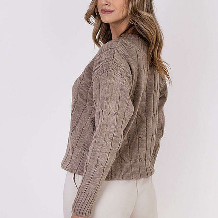Elegant Plaid Knit Sweater with Decorative Detailing - Très Elite