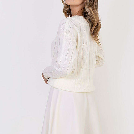 Elegant Plaid Knit Sweater with Decorative Detailing - Très Elite