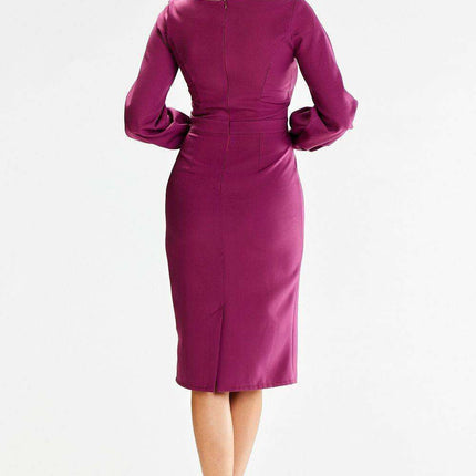 Elegant Pleated Midi Dress with Long Sleeves - Très Elite