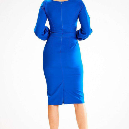 Elegant Pleated Midi Dress with Long Sleeves - Très Elite