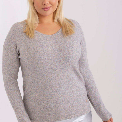Elegant Plus Size Viscose Sweater with Stylish V-Neck and Button Embellishments - Très Elite
