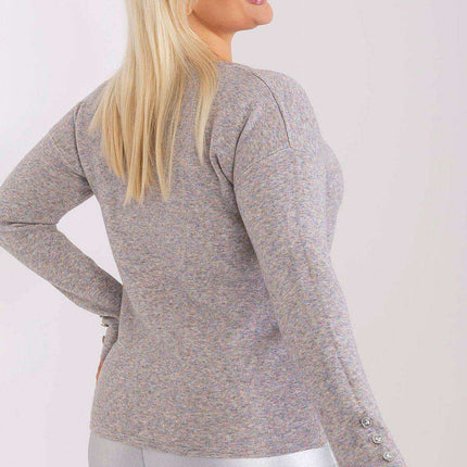Elegant Plus Size Viscose Sweater with Stylish V-Neck and Button Embellishments - Très Elite